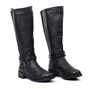 White Mountain Women Lillymae Black Faux Leather Riding Wide Calf Boots sz 9W WC